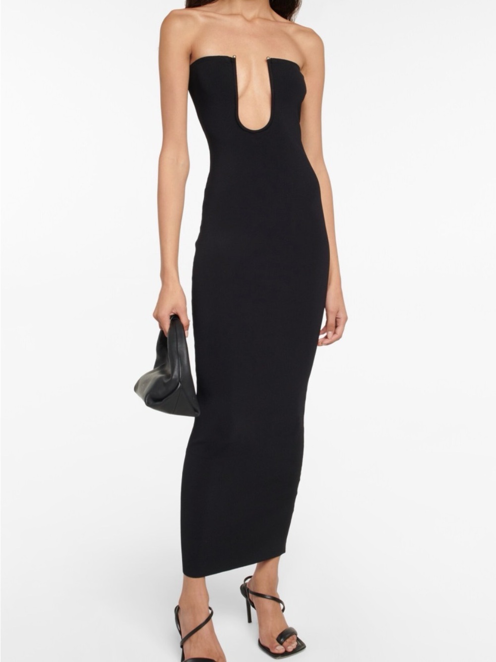 Christopher Esber Black Strapless U-Plunge Midi Dress